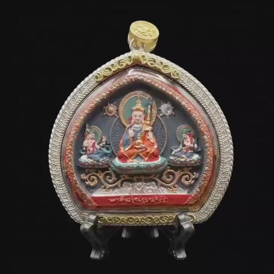 Tibetan Padmasambhava Thangka Ghau Box Necklace Hand-Painted Mineral Pigment Tsa Tsa Amulet Pendant Protective Buddhist Talisman