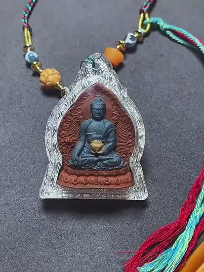 Medicine Buddha Pendant, Tibetan Gau Box Necklace with Tsa Tsa Mini Thangka, Buddhist Protection Amulet, Spiritual Zen Jewelry, Zang Shuo