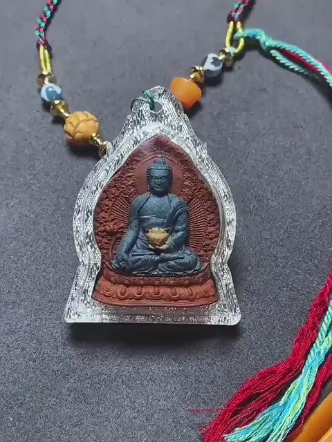 Medicine Buddha Pendant, Tibetan Gau Box Necklace with Tsa Tsa Mini Thangka, Buddhist Protection Amulet, Spiritual Zen Jewelry, Zang Shuo