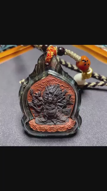 Hayagriva Tsa Tsa Pendant Necklace, Tibetan Buddhist Amulet Gau Box, Handmade Medicine Clay Thangka, Spiritual Protection Jewelry