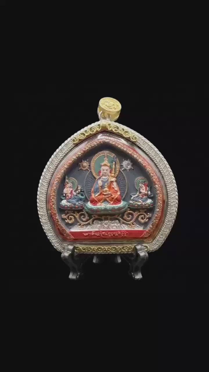 Tibetan Padmasambhava Thangka Ghau Box Necklace Hand-Painted Mineral Pigment Tsa Tsa Amulet Pendant Protective Buddhist Talisman