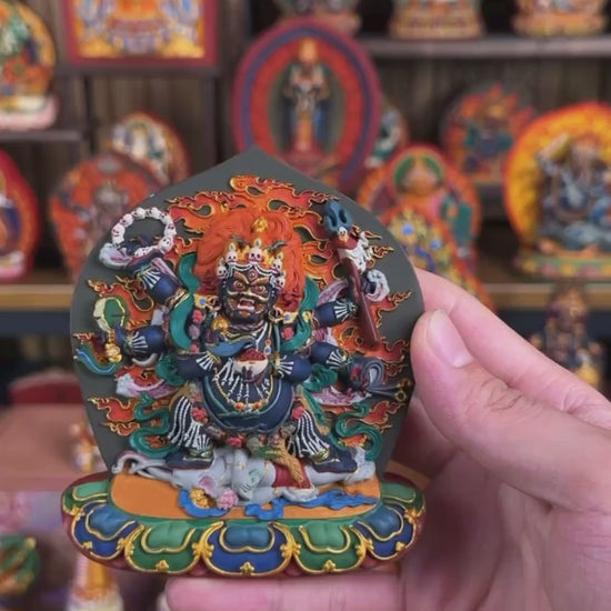 Six-Armed Mahākāla Statue – Hand-Painted Tibetan Buddhist Protector – Handmade in Tibet – Home Altar Shrine Decor