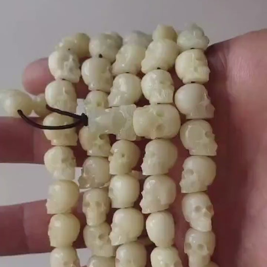 Handcrafted Tibetan Skull Mala Bracelet Reclaimed Yak Amulet Beads