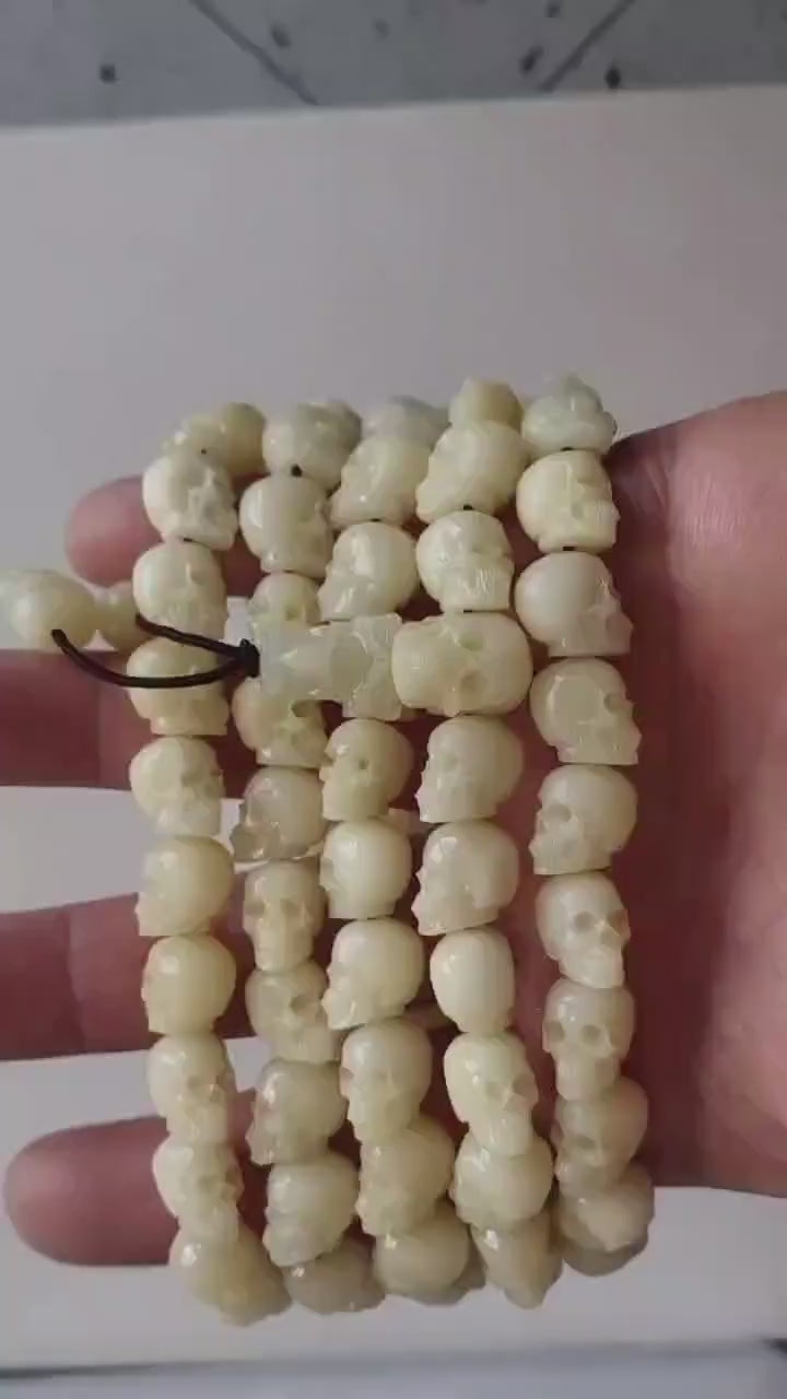 Handcrafted Tibetan Skull Mala Bracelet Reclaimed Yak Amulet Beads