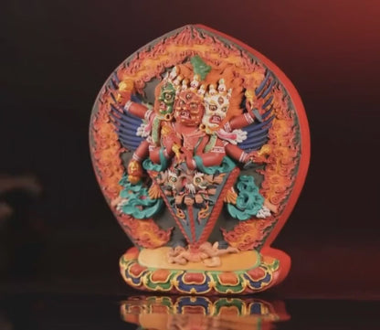 Handcrafted Black Hayagriva Phurba 3D Tibetan Thangka | Wrathful Buddhist Shrine Ornament | Sacred Altar Decor