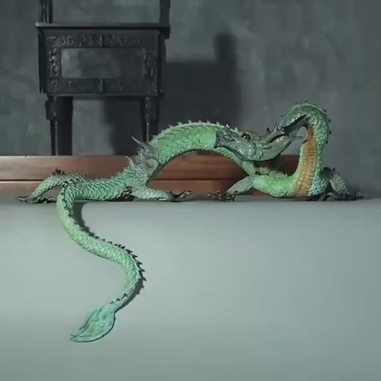 LARGE Handcrafted Brass Dragon Statue: Tibetan Feng Shui Decor