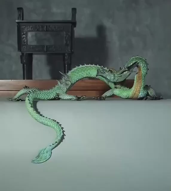 LARGE Handcrafted Brass Dragon Statue: Tibetan Feng Shui Decor