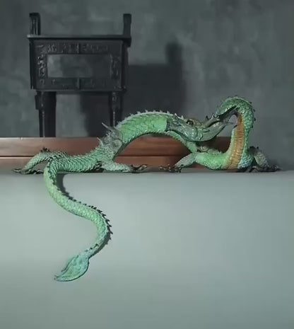 LARGE Handcrafted Brass Dragon Statue: Tibetan Feng Shui Decor