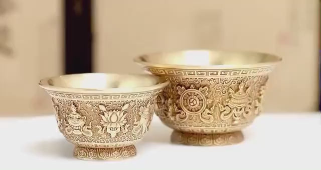 Load video: Handcrafted Copper Brass Offering Bowl Tibetan Buddhist Altar Cup for Rituals Meditation Incense Offerings