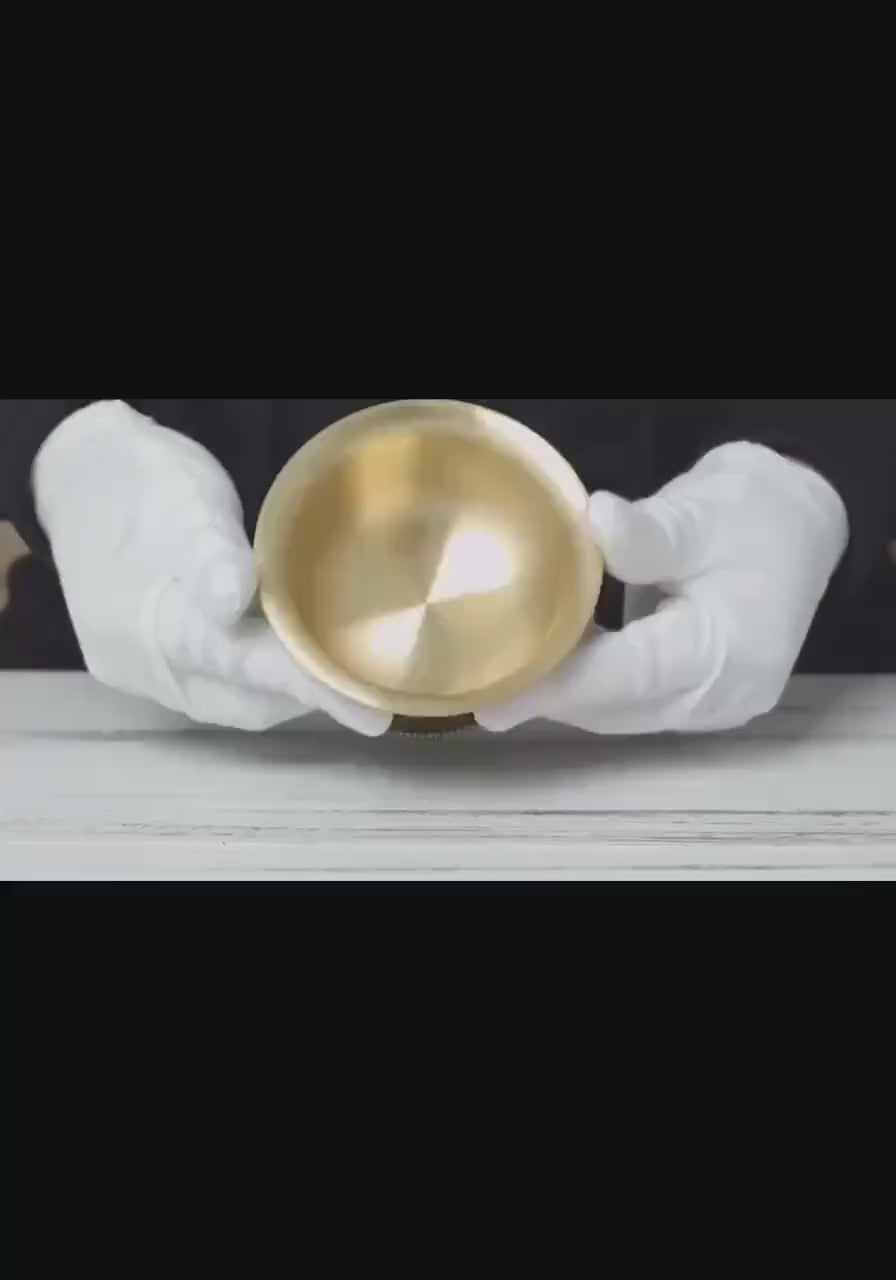 Load video: Handcrafted Brass Offering Bowl: Tibetan Altar Water Cup with Auspicious Symbols