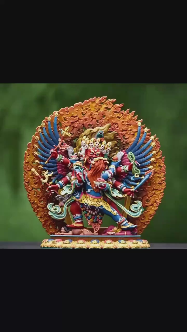 Load video: Painted Solid Copper Hayagriva Statue 15cm, Handcrafted Tibetan Buddhist Wrathful Guardian Deity, Vajrayana Altar Decor Gift