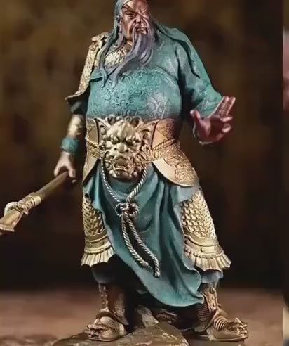 Brass Guan Yu Statue Holding Guandao, Chinese Wealth God Guan Gong Figurine, Small Feng Shui Desk Decor Business Opening Gift