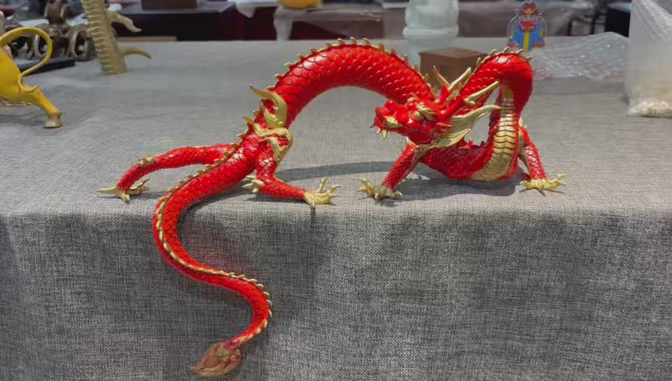 Load video: EverestArtStudios Multicolor Handcrafted Brass Dragon Statue: Tibetan Feng Shui Decor