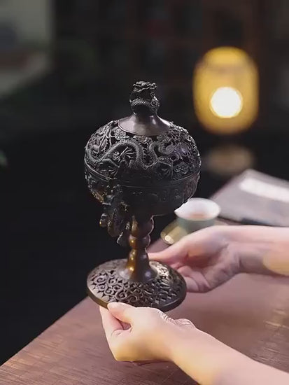 Chinese Bronze Incense Burner for Coil and Stick Incense, Antique Home Sanctuary Decor