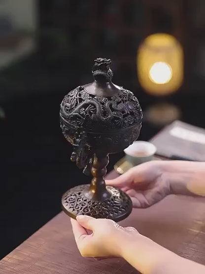 Chinese Bronze Incense Burner for Coil and Stick Incense, Antique Home Sanctuary Decor