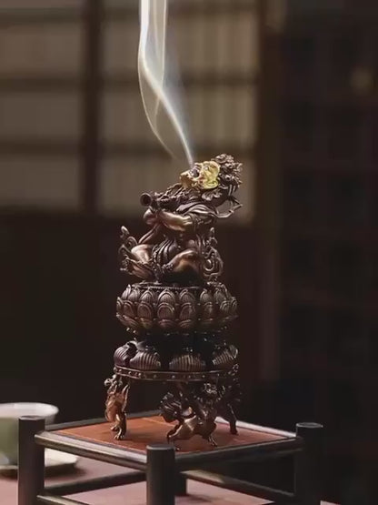 Handmade Purple Copper Vajra Incense Burner, Chinese Zen Meditation Incense Holder for Sandalwood & Agarwood, Tea Ceremony Decor