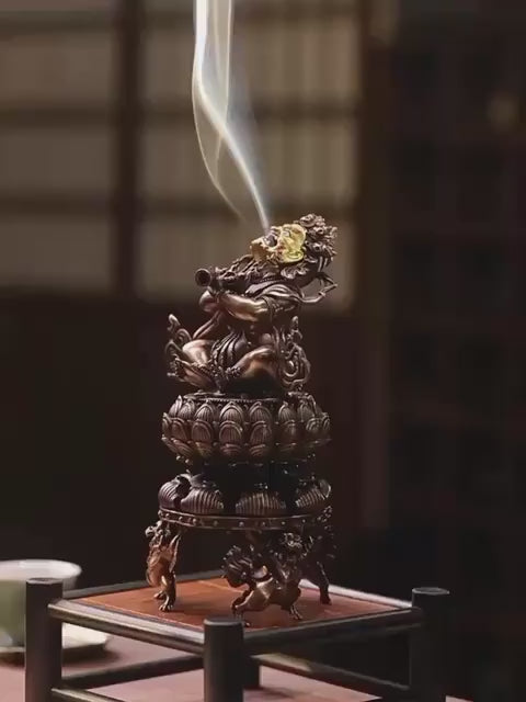 Handmade Purple Copper Vajra Incense Burner, Chinese Zen Meditation Incense Holder for Sandalwood & Agarwood, Tea Ceremony Decor