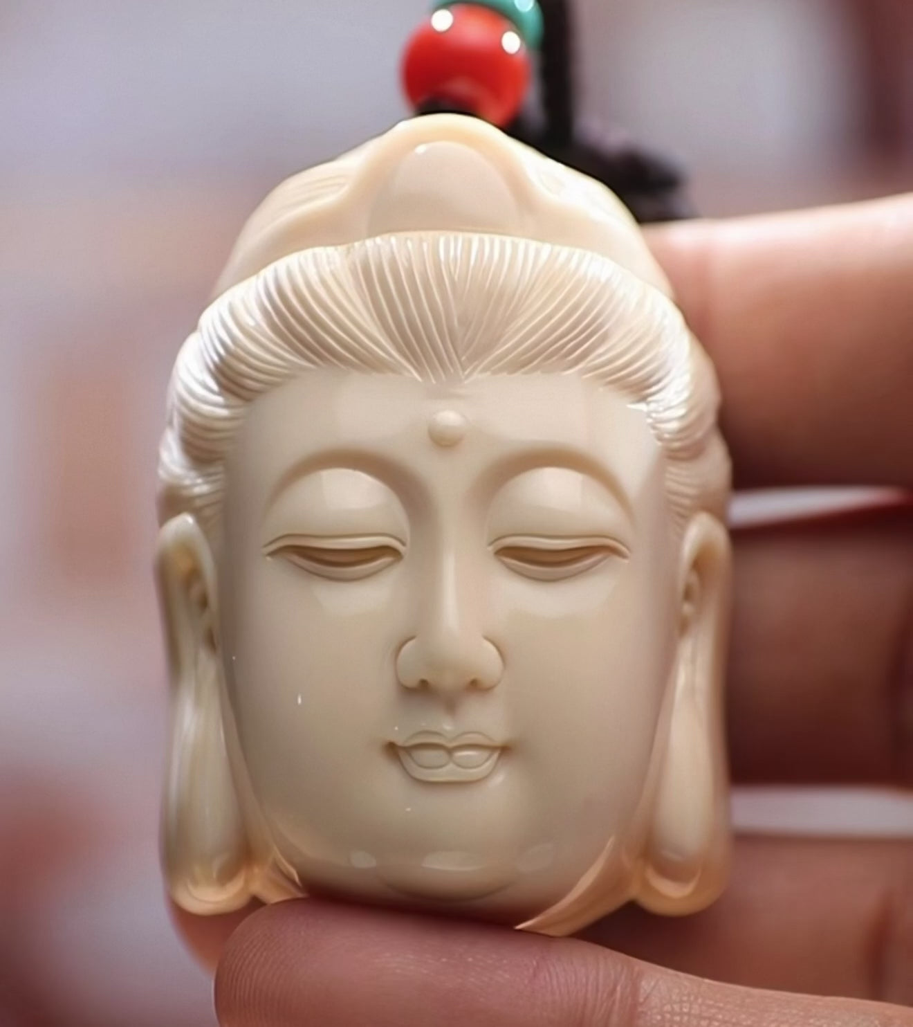 Load video: EverestArtStudios Natural Reclaimed Mammoth Ivory Guanyin Pendant, Hand Carved Buddha Head Necklace, Spiritual Amulet Gift, Meditation Jewelry
