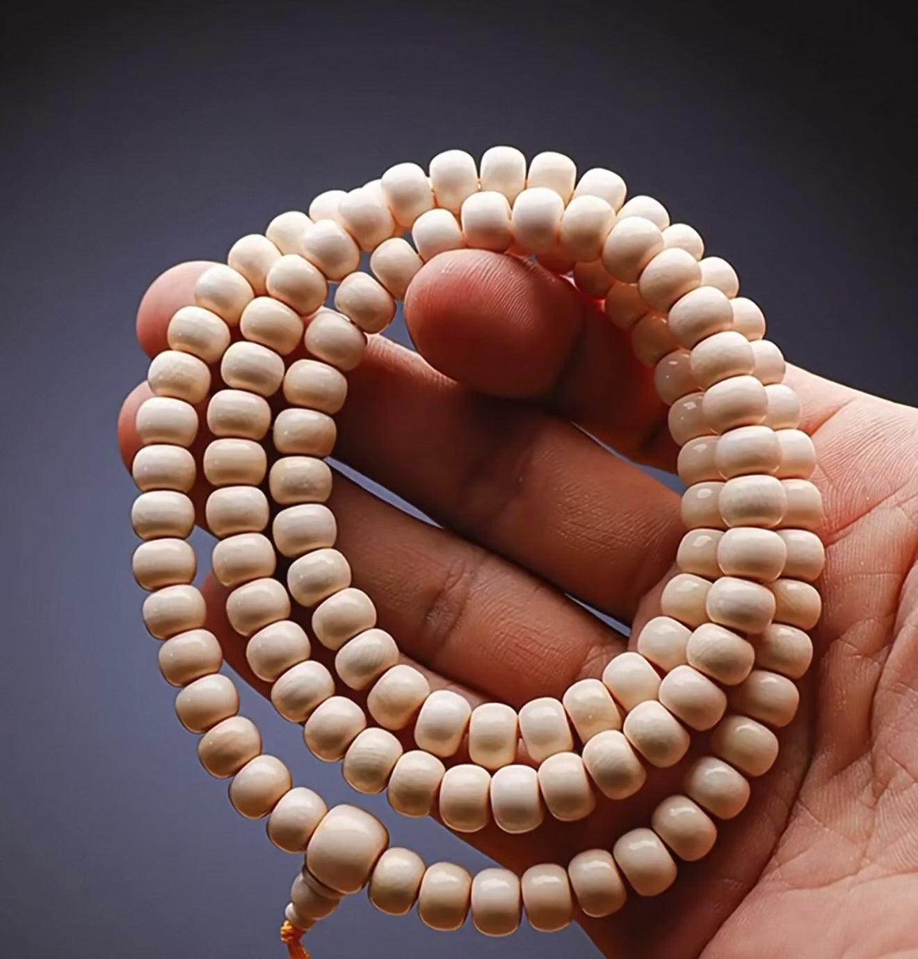 Load video: EverestArtStudios Natural Reclaimed Mammoth Ivory 108 Prayer Beads Bracelet &amp; Mala Necklace, 8×6mm (0.31 × 0.24 inches) Handcrafted Buddhist Meditation Beads