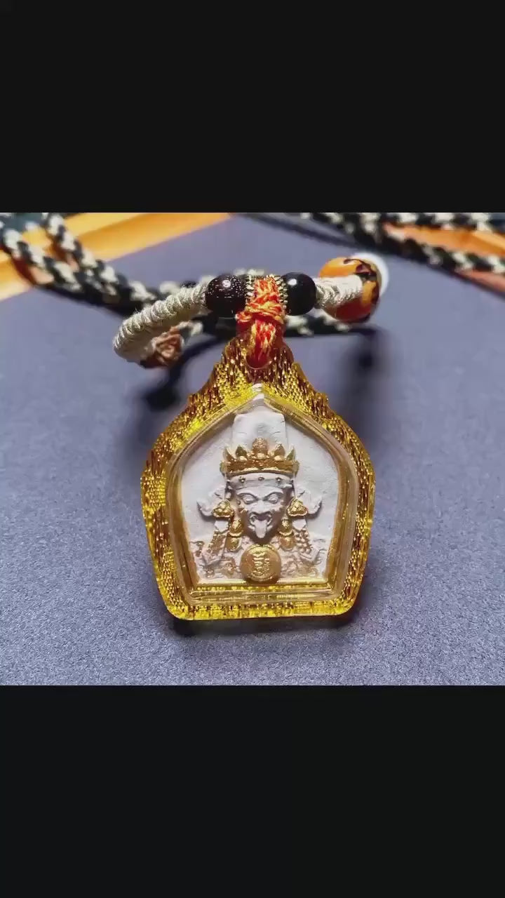 Hand Painted Palden Lhamo Tsa Tsa Pendant, Tibetan Buddhist Holy Ash Medicinal Amulet, Miniature Thangka Necklace, Meditation Protection