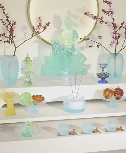 Load video: Colored Glaze Guanyin Statue • Avalokiteshvara Buddha Sculpture • Water Moon Guanyin for Home Altar • Zen Buddhist Decor • Feng Shui Gift