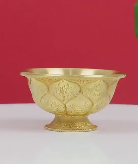 Tibetan Brass Water Offering Bowls 3.15" 3.94", Buddhist Lotus Ritual Cup, Eight Auspicious Symbols Holy Water Cup, Alter Meditation Gift