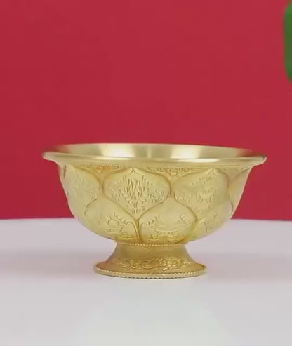 Tibetan Brass Water Offering Bowls 3.15" 3.94", Buddhist Lotus Ritual Cup, Eight Auspicious Symbols Holy Water Cup, Alter Meditation Gift