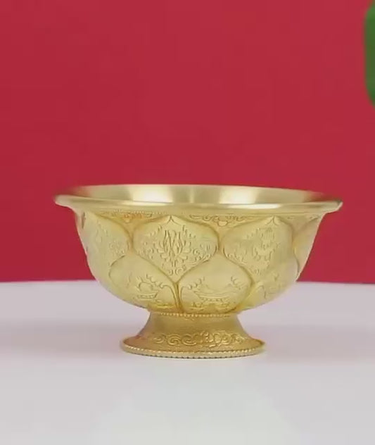 Tibetan Brass Water Offering Bowls 3.15" 3.94", Buddhist Lotus Ritual Cup, Eight Auspicious Symbols Holy Water Cup, Alter Meditation Gift