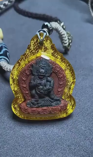 Black Jambhala Mixed-Color Tsa Tsa Gawu Box Pendant, Tibetan Medicine Clay Shrines Necklace, Tantric Buddhism Amulet, Religious Jewelry Gift