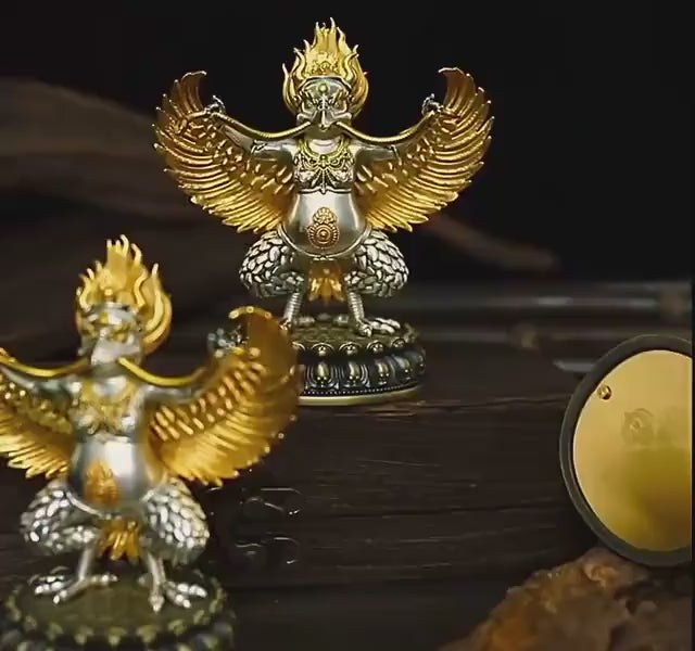 Load video: Handcrafted Brass Tibetan Garuda Statue: Home Decor, Protection