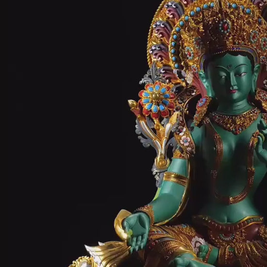 Handcrafted Green Tara Brass Statue: Nepalese Buddhist Deity