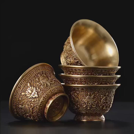 Handcrafted Brass Offering Bowl, Tibetan Buddhist Copper Altar Cup, for Rituals Meditation