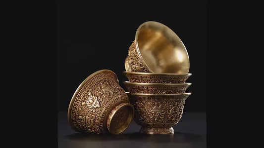 Handcrafted Brass Offering Bowl, Tibetan Buddhist Copper Altar Cup, for Rituals Meditation