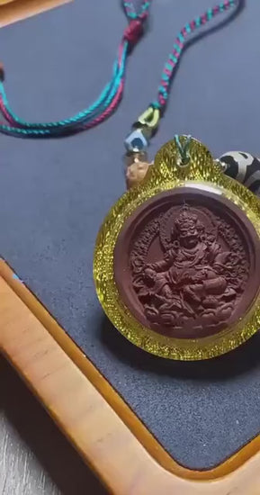 Handpainted Yellow Dzambhala Tsa Tsa, Tibetan God of Wealth Amulet, Sacred Medicine Clay Gau Box Pendant, Miniature Thangka Necklace Gift