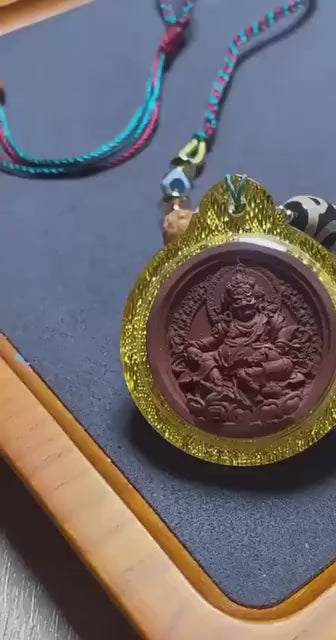 Handpainted Yellow Dzambhala Tsa Tsa, Tibetan God of Wealth Amulet, Sacred Medicine Clay Gau Box Pendant, Miniature Thangka Necklace Gift