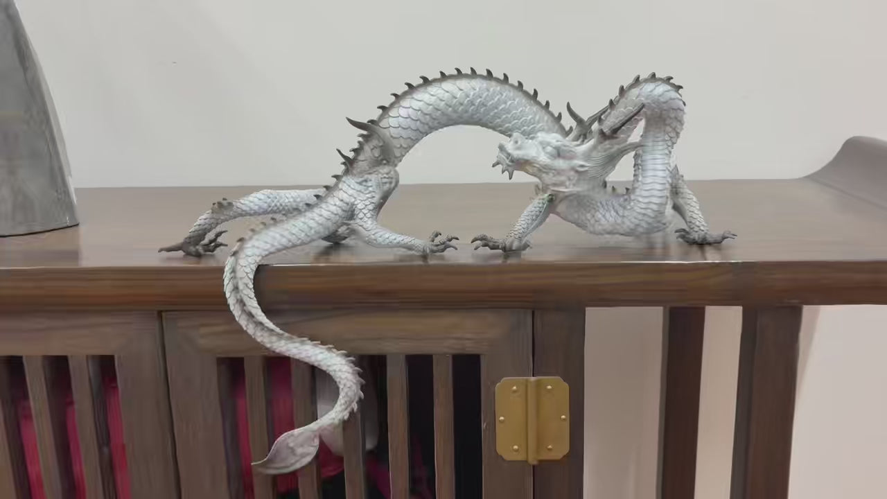 Load video: EverestArtStudios Multicolor Handcrafted Brass Dragon Statue: Tibetan Feng Shui Decor