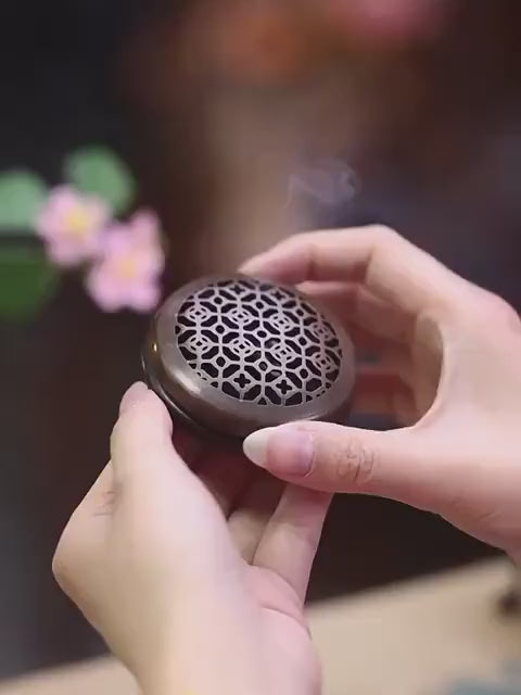 Load video: Handmade Purple Copper Incense Burner, Zen Aromatherapy Altar