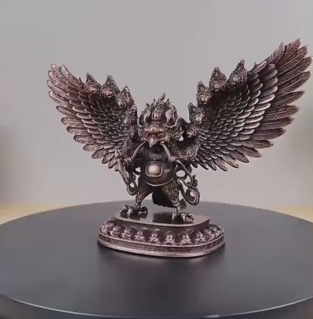 Load video: Handcrafted Copper Tibetan Garuda Statue: Protector Deity, Spiritual Decor