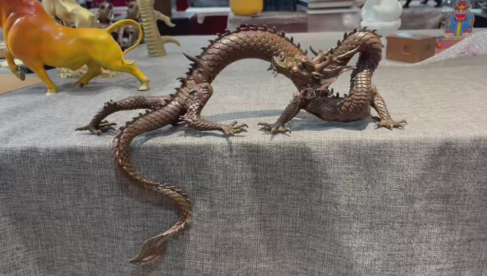 Load video: EverestArtStudios Multicolor Handcrafted Brass Dragon Statue: Tibetan Feng Shui Decor