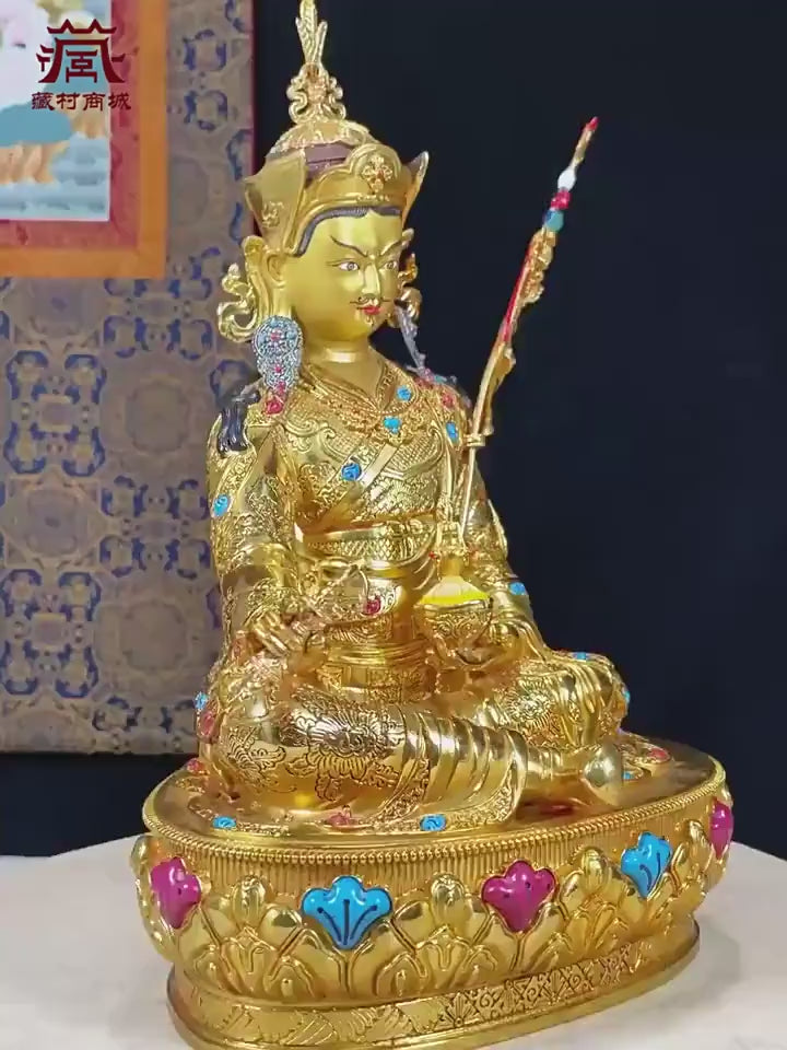 Load video: EverestArtStudios Padmasambhava Gilded Copper Statue, Guru Rinpoche Buddhist Sculpture, Two Sizes