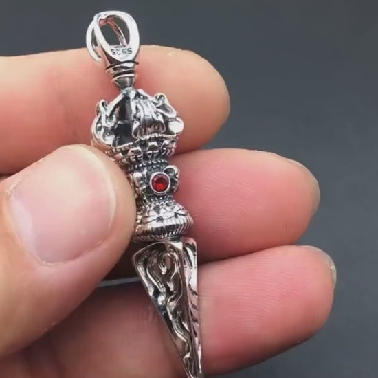 Handmade Silver Phurba Silver  Vajra Dagger Pendant Tibetan Protection Amulet Necklace Dispels negative energy Pure Brass Amulet