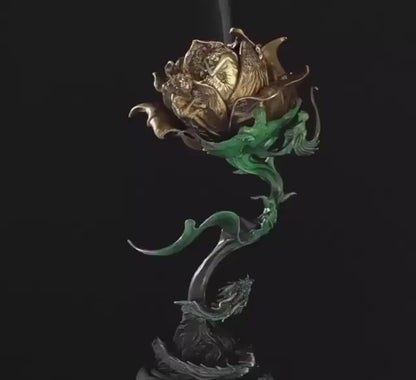 Antique Bronze & 925 Sterling Silver Rose Incense Burner, Luxury Rose Sculpture Home Decor, Aesthetic Incense Cone Holder, Gift for Her