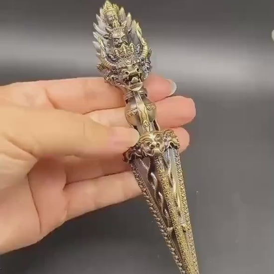 9” Phurba Vajra Dagger Vintage Handmade Nepal Tibetan Pure Brass Amulet