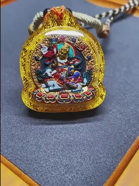 Hand Painted Mineral Pigment Vaisravana Tsa Tsa Pendant, Tibetan Buddhist Jewelry, Wealth God Necklace, Thangka Style Amulet, Spiritual Gift