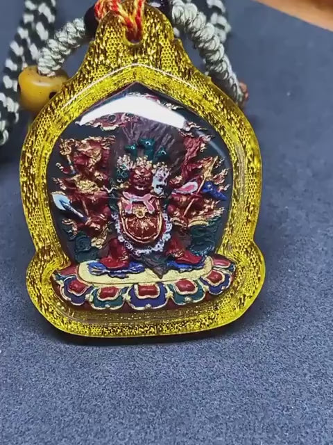 Hand-Painted Hayagriva Tsa Tsa Pendant, Mineral Pigment Tibetan Buddhist Amulet, Thangka Style Medicine Buddha Jewelry, Spiritual Protection