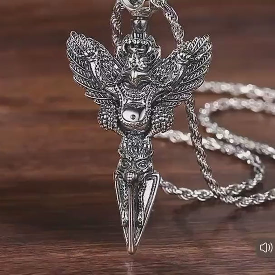 925 Sterling Silver Garuda Vajra Pendant • Tibetan Protective Amulet Necklace • Vintage Punk Style Jewelry • Silver Dorje