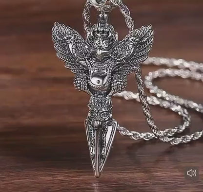 925 Sterling Silver Garuda Vajra Pendant • Tibetan Protective Amulet Necklace • Vintage Punk Style Jewelry • Silver Dorje