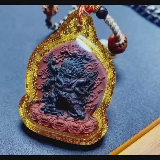 Vajrakilaya Thangka Pendant, Multi Color Splice Medicine Clay Tsa Tsa Necklace, Tibetan Buddhist Amulet Gau Box, Phurba Talisman Jewelry