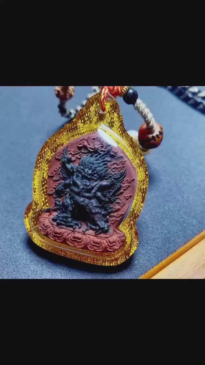 Load video: Vajrakilaya Thangka Pendant, Multi Color Splice Medicine Clay Tsa Tsa Necklace, Tibetan Buddhist Amulet Gau Box, Phurba Talisman Jewelry
