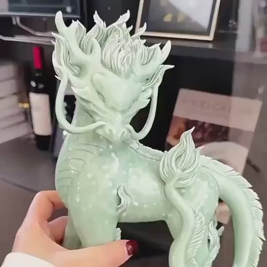 Handcrafted Ceramic Qilin Pixiu Tea Pet, Jingdezhen Mystical Beast Statue, Creative Wealth Feng Shui Ornament, Old Money Home Decor Gift